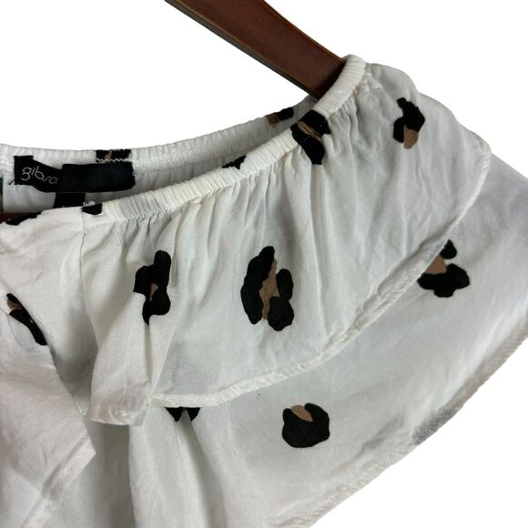 Gibson Animal Print Leopard White Black Wrap Tie Blouse Top Women's Size XS - Picture 4 of 9